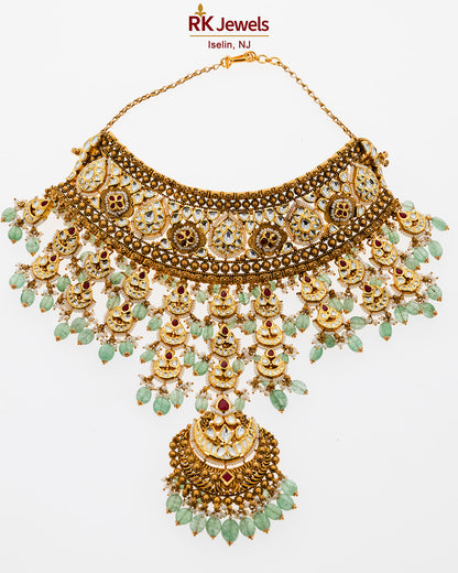 Green Gold Kundan Necklace Set