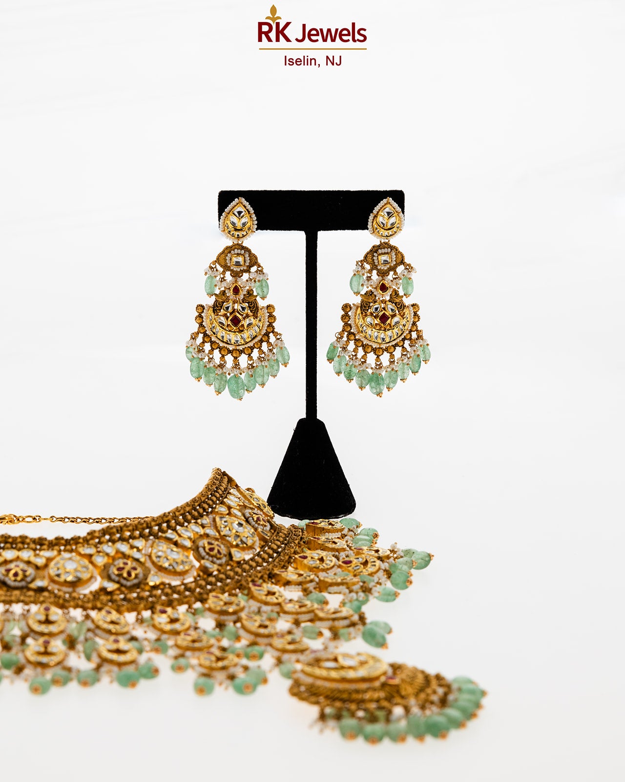 Green Gold Kundan Necklace Set